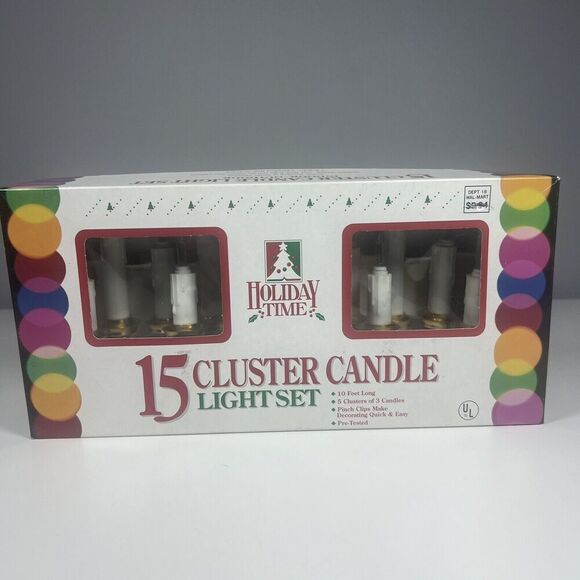 Vintage Holiday Time 15 Light Triple Cluster Candle Set. Clip On - Picture 1 of 7